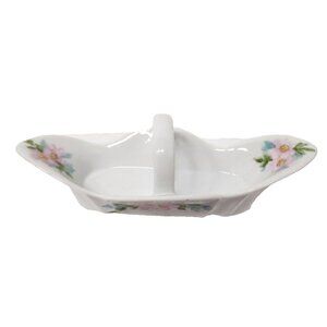 Vintage Hammond Antique Porcelain Floral Boat Basket Serving Dish With Handle